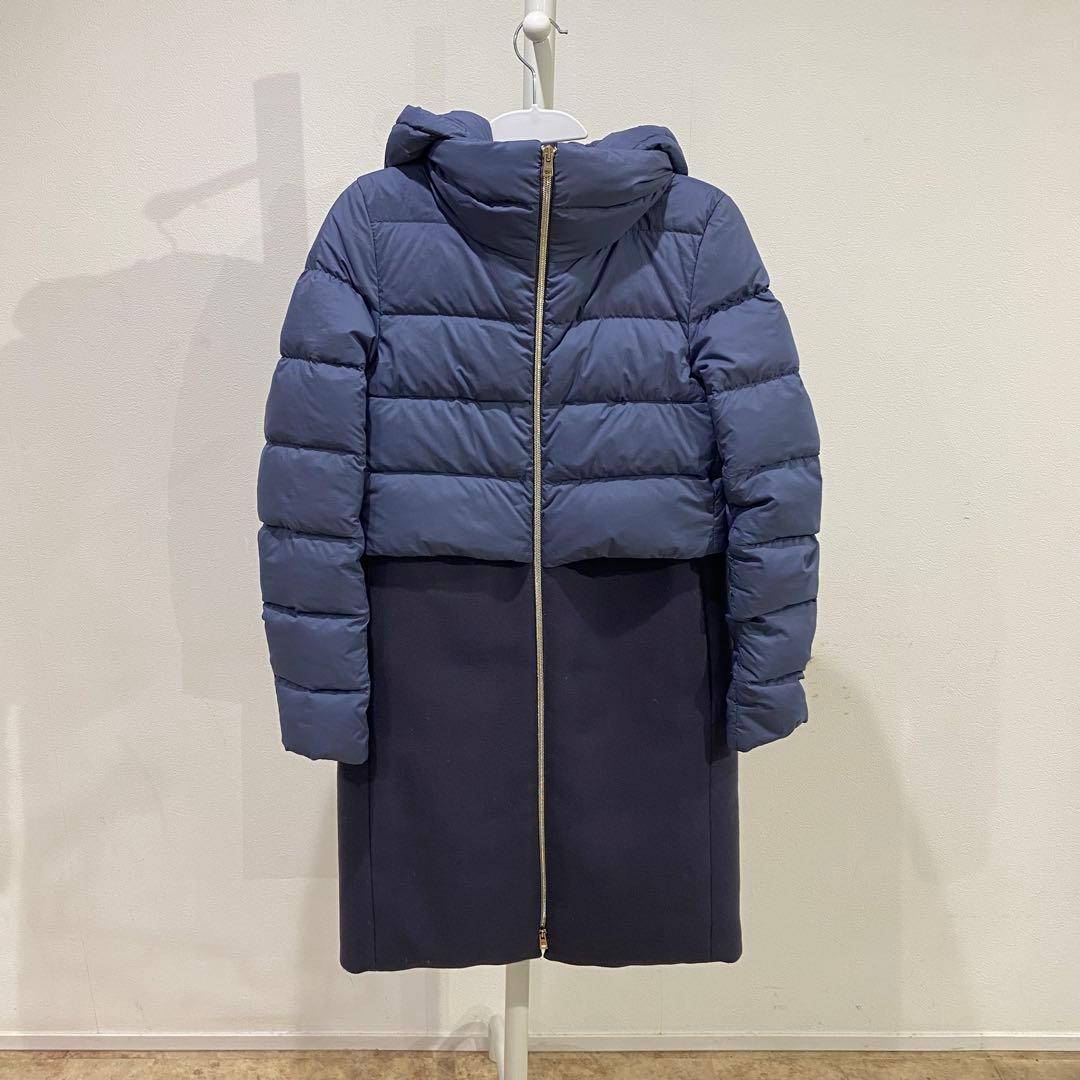 ヘルノ HERNO ウール 切り替え ロングダウンジャケット ネイビー 40