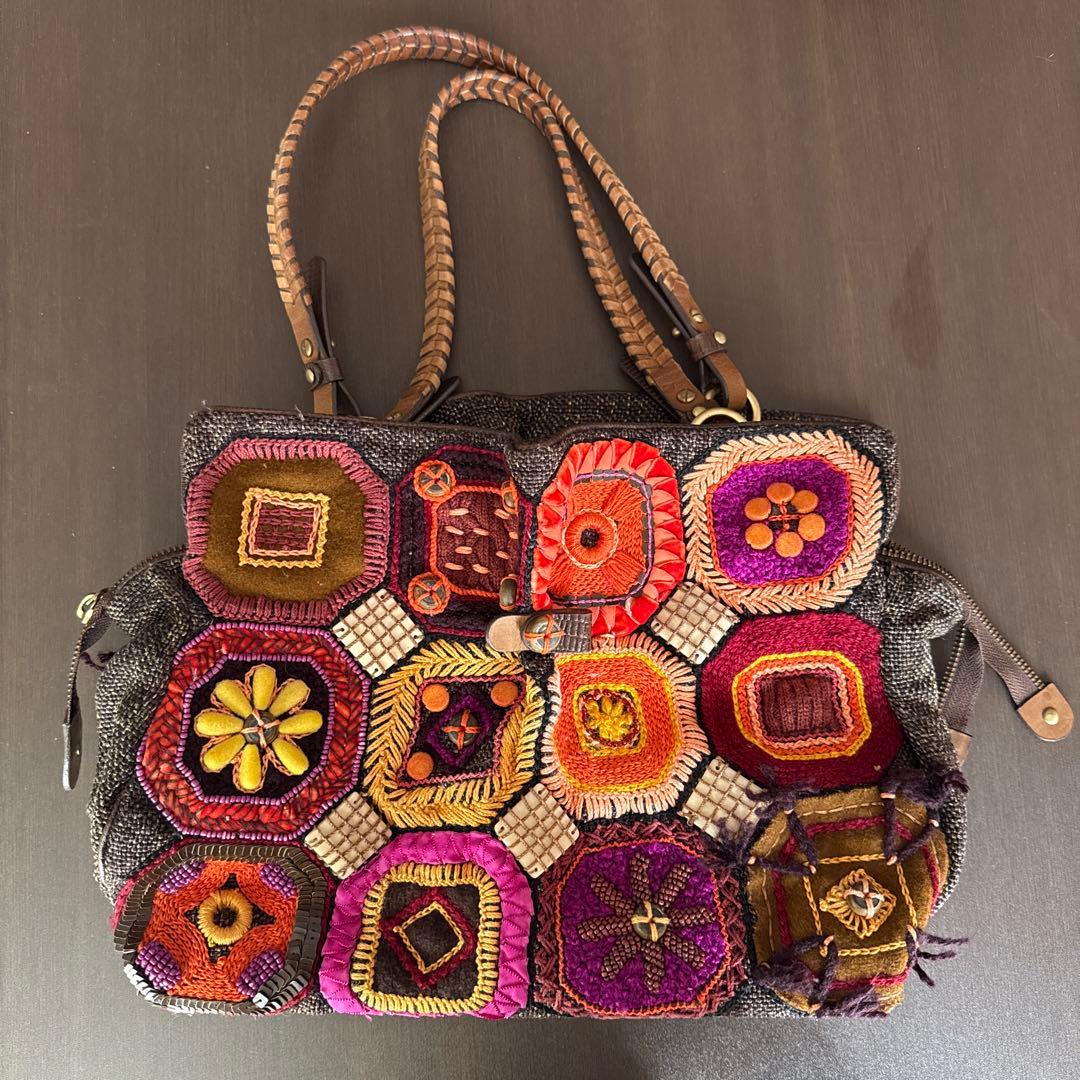 JAMIN PUECH パープル　パッチワーク　ハンドバッグ　トート　希少