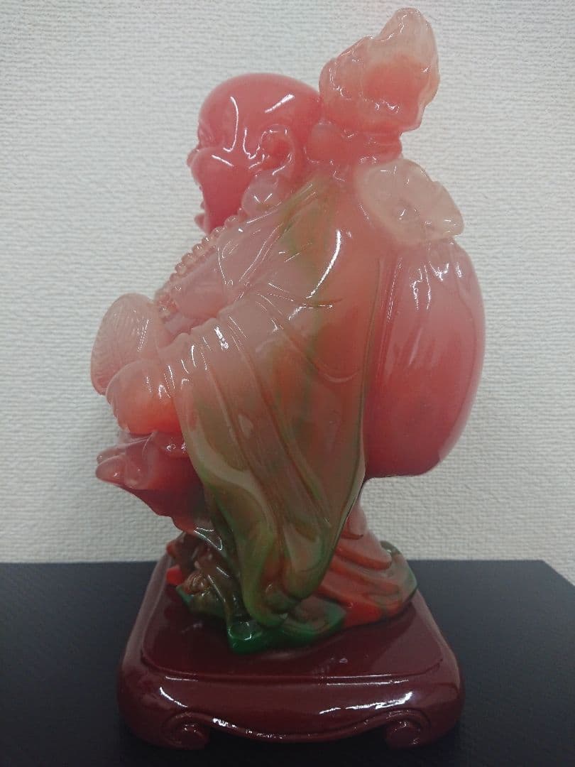H1 天然石推測 布袋様 台座付き オブジェ 七福神 布袋尊 縁起物 翡翠 瑪瑙