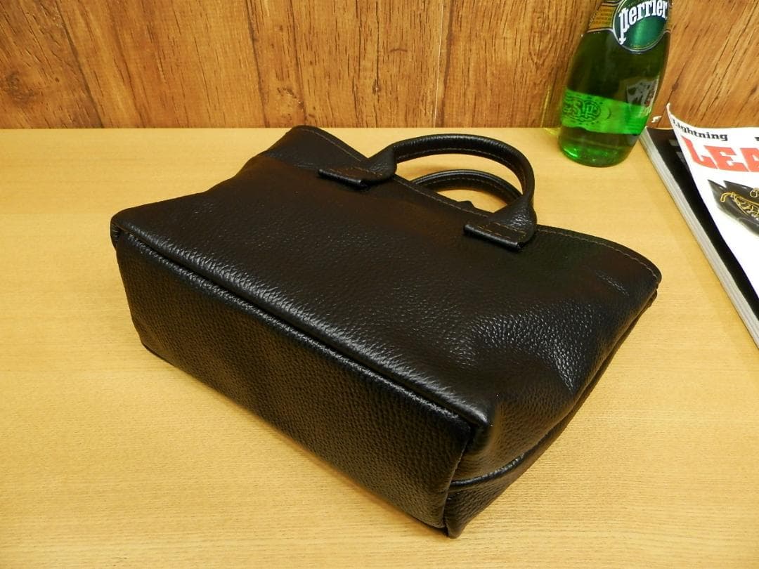 ☆XSサイズ☆黒シュリンクレザー×赤裏地のミニトートバッグ姫路レザー本革