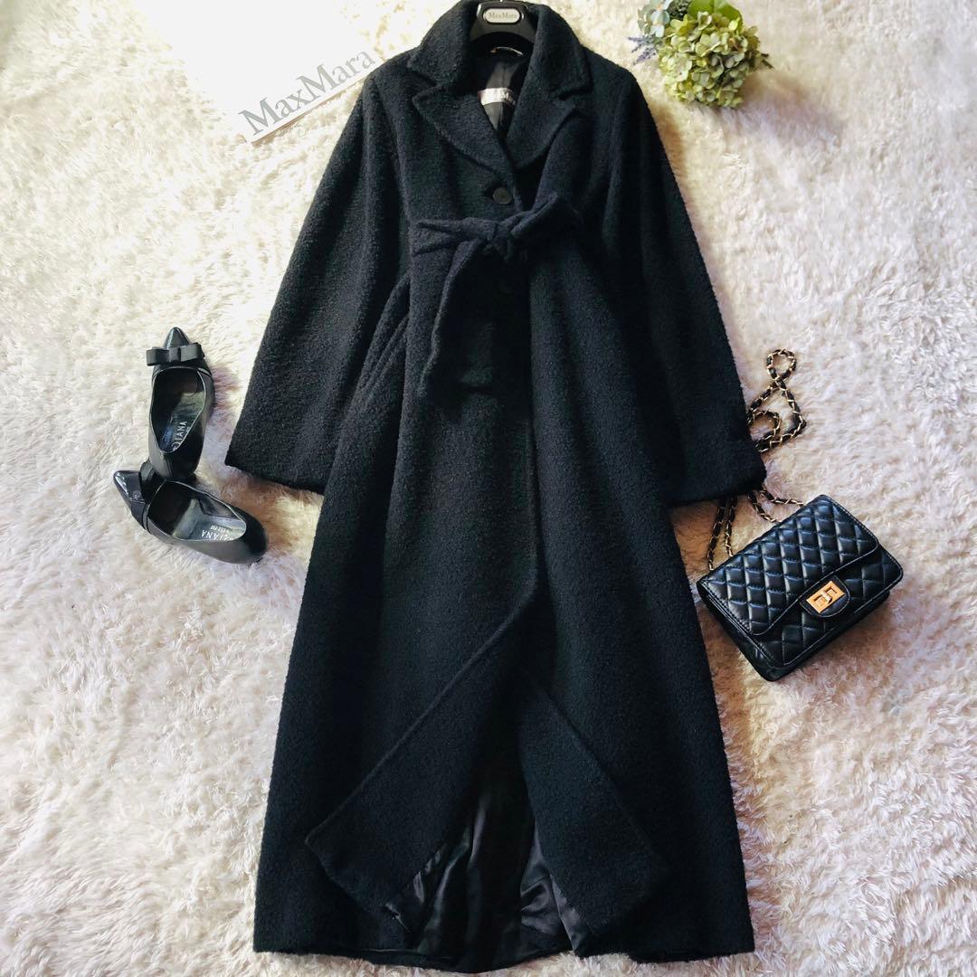 美品✨マックスマーラ ベルテッドコート モヘヤ アルパカ 女優襟 ブラック 40