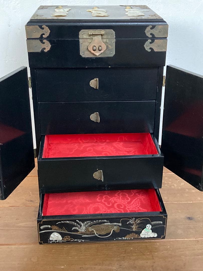 ビンテージ家具 螺鈿細工 観音扉 棚 ビンテージ インテリア螺鈿家具