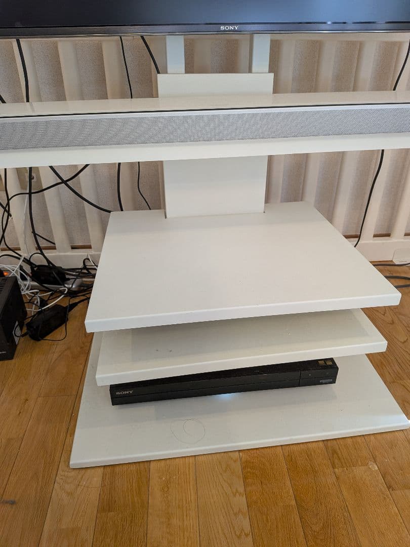 WALL 壁よせTVスタンドV3 ロータイプ ホワイト+オプション棚付属