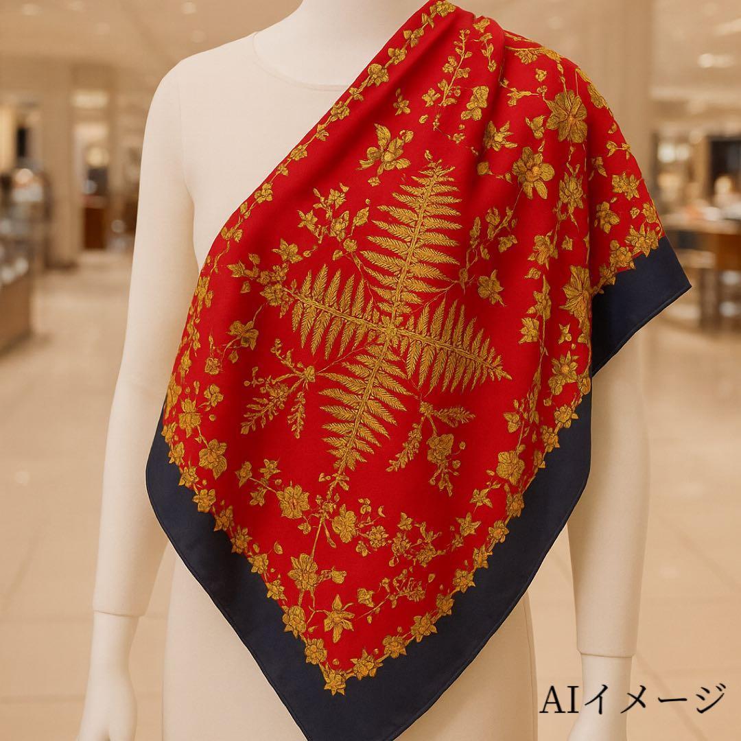 【極美品】HERMES 超大判 カレ140 スカーフ シルク シェヘラザード 赤