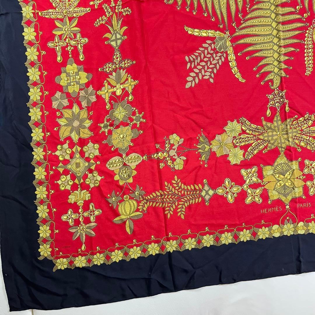 【極美品】HERMES 超大判 カレ140 スカーフ シルク シェヘラザード 赤