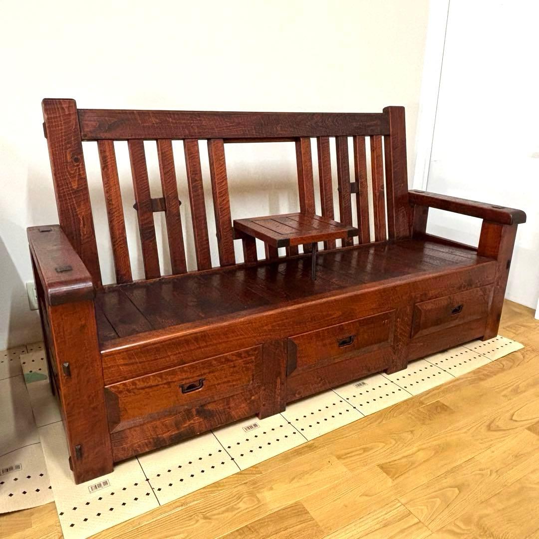 民芸家具　ベンチ　長椅子　机付き　アンティーク
