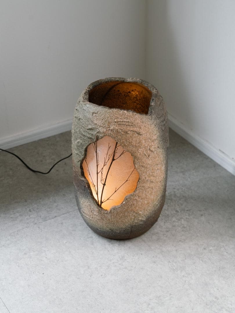 和モダン 信楽焼 つくばい照明 灯り オブジェ 陶器　ライト 什器