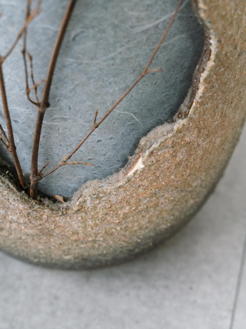 和モダン 信楽焼 つくばい照明 灯り オブジェ 陶器　ライト 什器