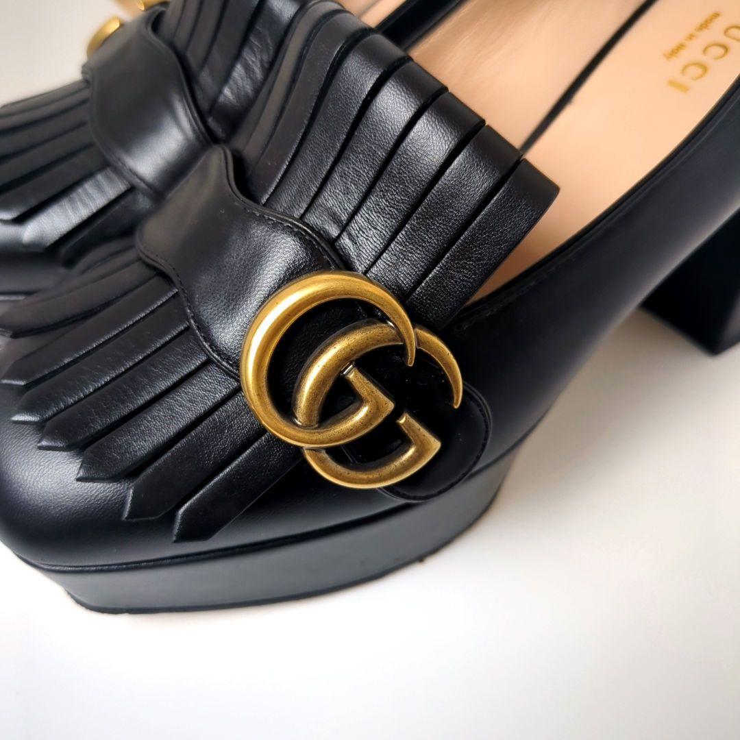 GUCCI　ハイヒール　GGマーモント　ゴールド金具　フリンジ　36.5