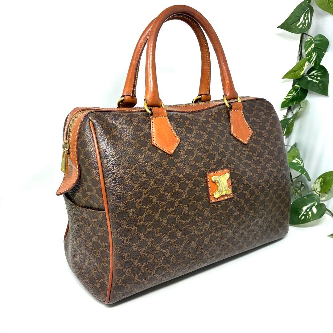 【格安ほぼ美品】CELINE セリーヌ マカダム柄 ボストンバッグ 金色モチーフ