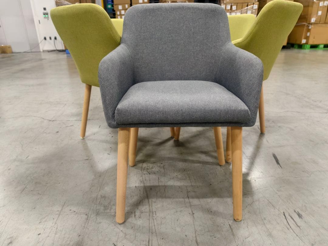 新品ダイニングチェア グレー2脚セット 布張り北欧風デザインファブリック製