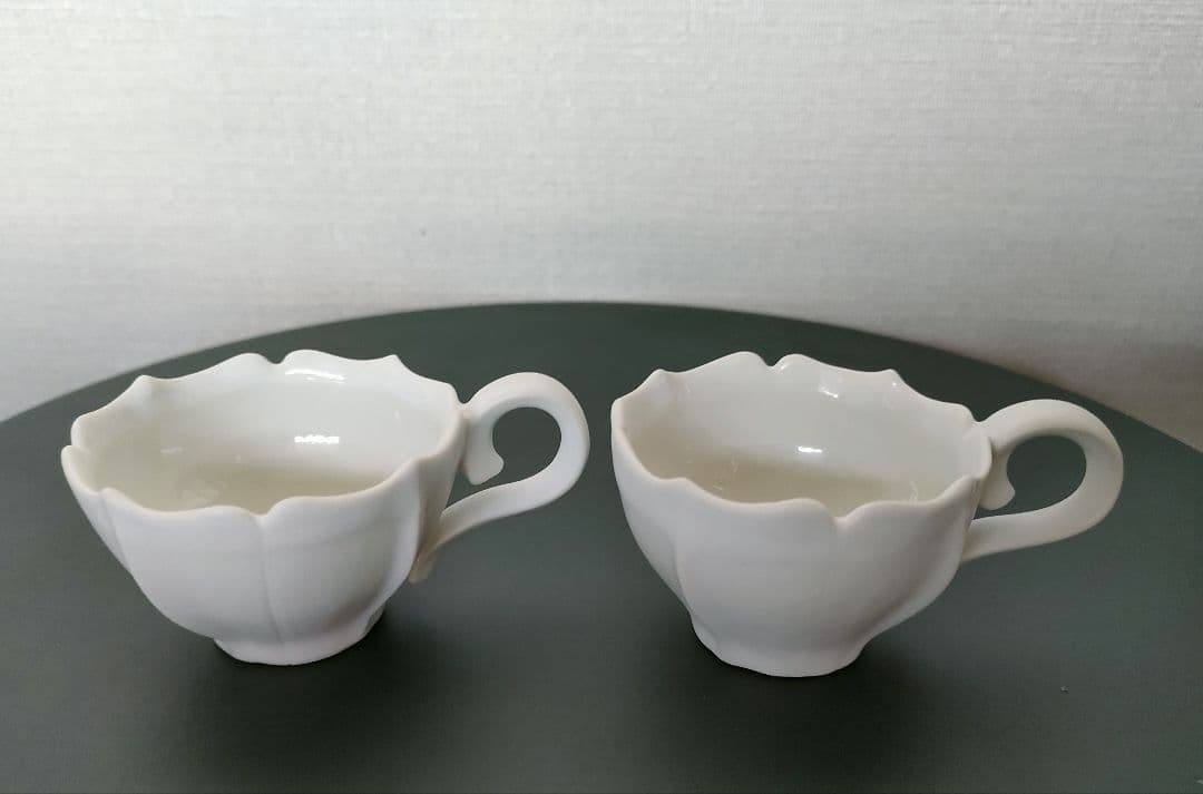 未使用 臼杵焼 カップ 2個 エスプレッソ 菱花 ペア ホワイト