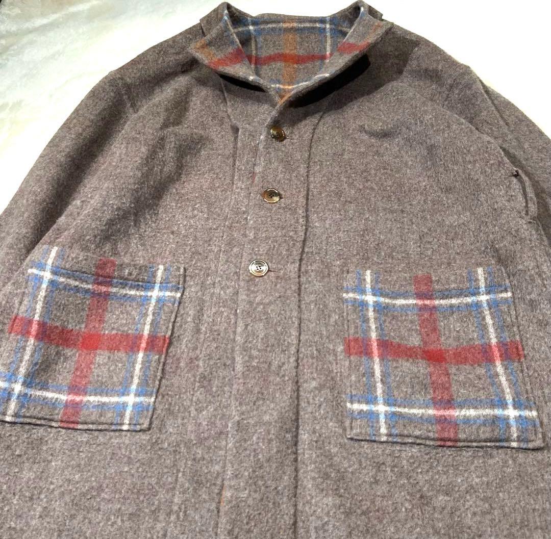 l'atelier du savon リバーシブル チェック ウール コート