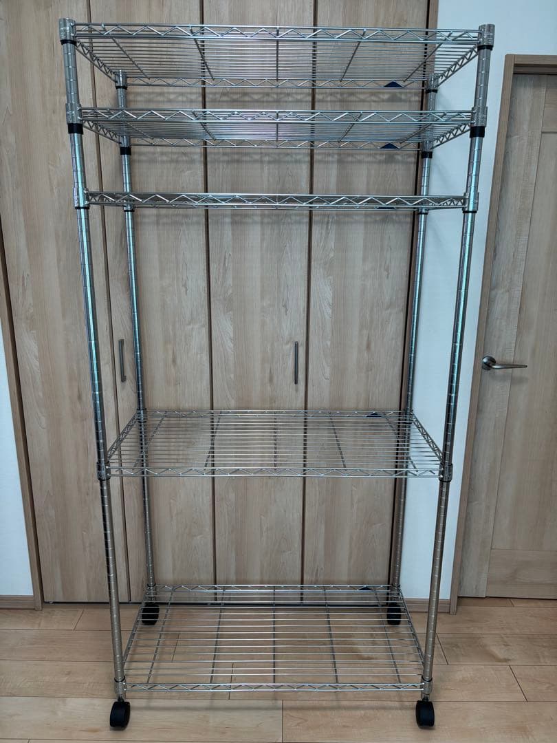 みんた様購入専用ルミナススリムキャスター付シルバー5段ラック　カバー付　90幅