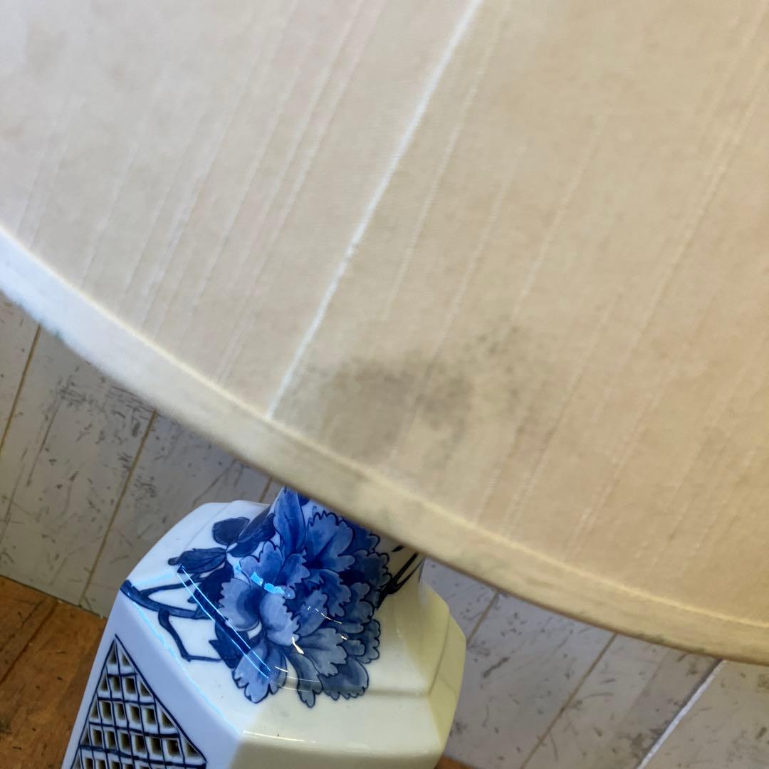 昭和レトロ 陶器製 染付 牡丹 透かし スタンドランプ フロアライト 照明器具