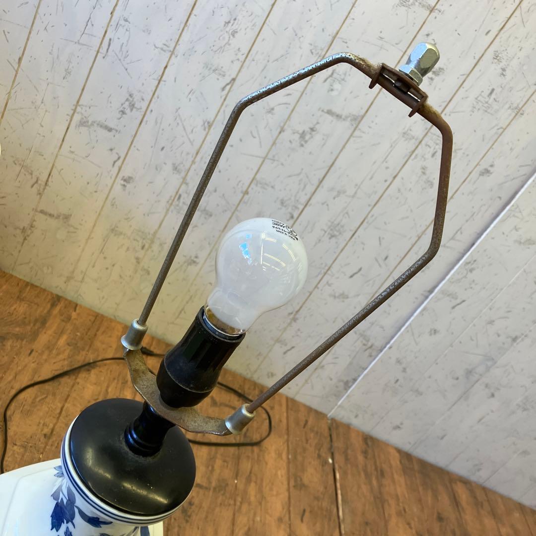 昭和レトロ 陶器製 染付 牡丹 透かし スタンドランプ フロアライト 照明器具