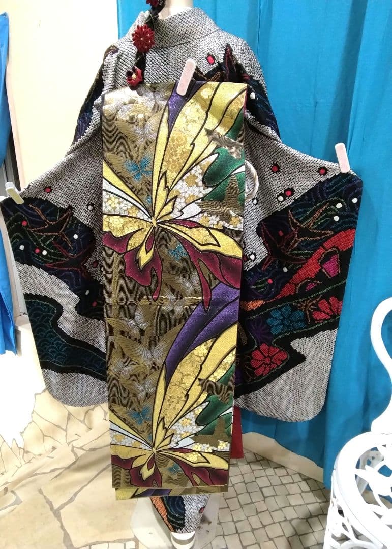 振袖フルセット、正絹総絞り、成人式、重ね衿、帯揚げ帯締め、西陣袋帯、長襦袢