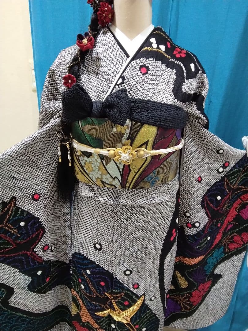 振袖フルセット、正絹総絞り、成人式、重ね衿、帯揚げ帯締め、西陣袋帯、長襦袢