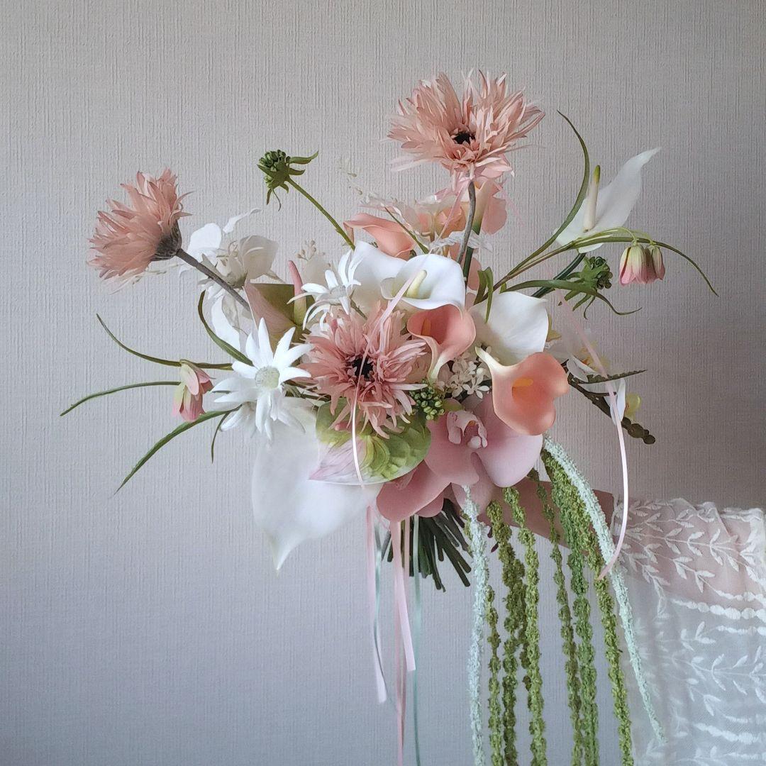 ガーベラ　アマランサス　パステル　ウェディングブーケ　アーティフィシャルフラワー