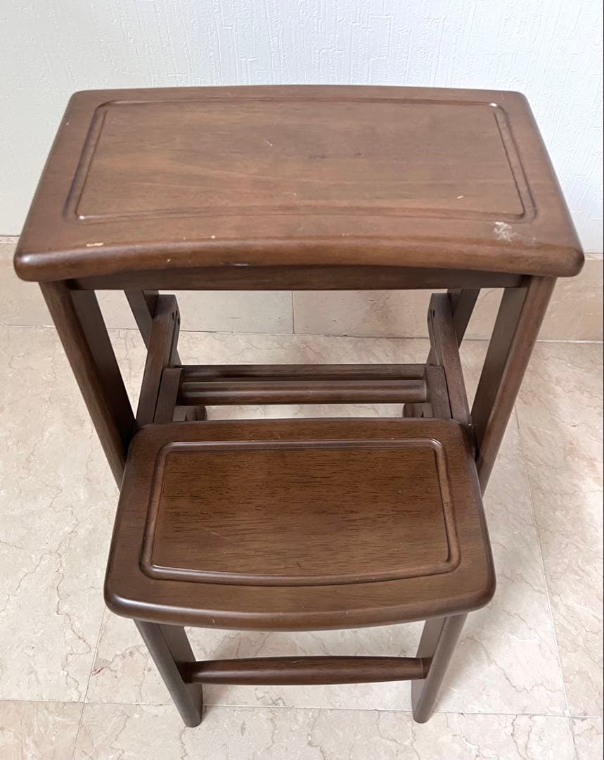 あずま工芸 レトロ 木製踏み台　2段式　ステップチェア
