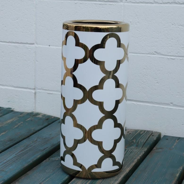 傘立て アンブレラスタンド 陶器製 ホワイト x ゴールド モダン アート