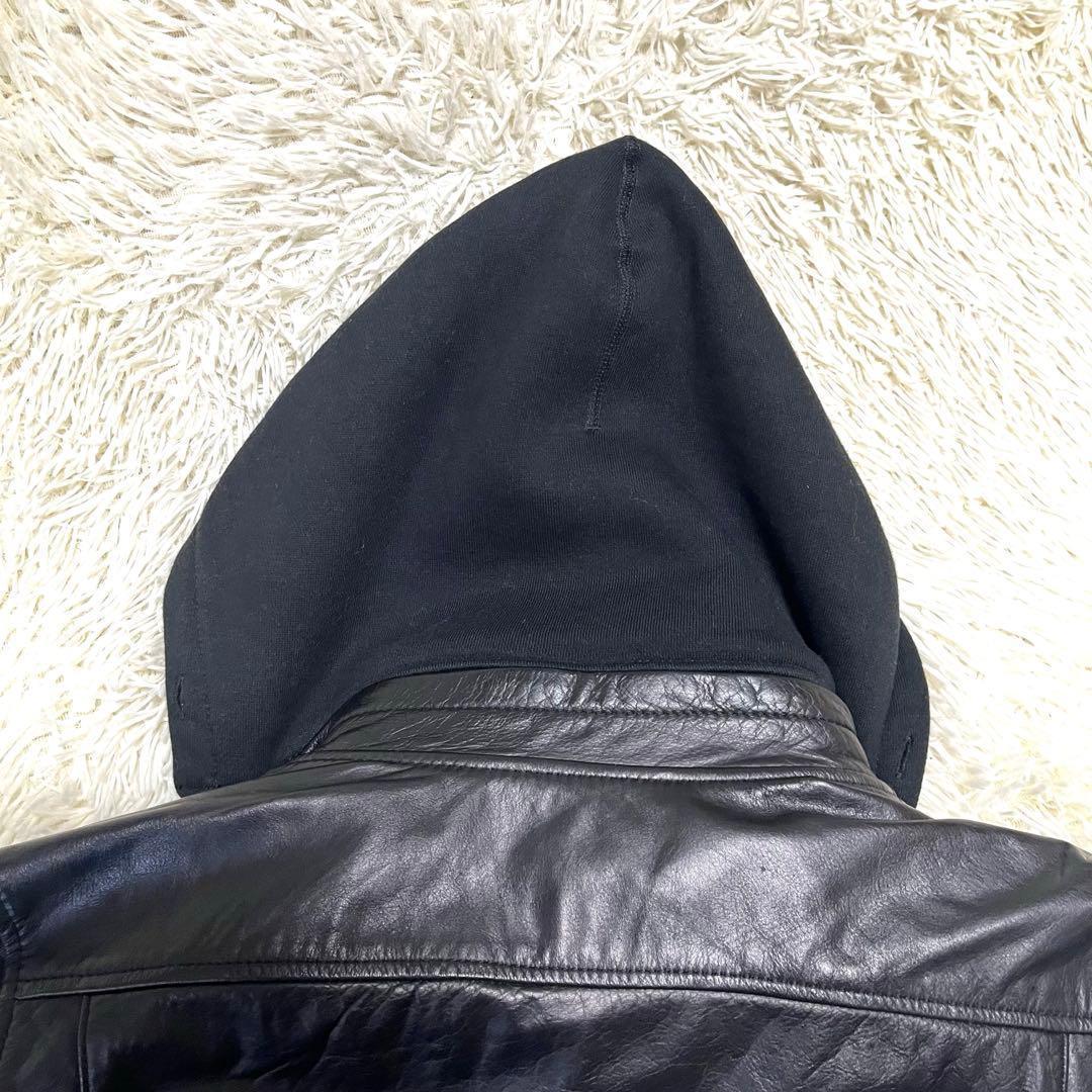 shama シャマ ライダースジャケット 牛革 レザー フーデッド 黒 メンズ