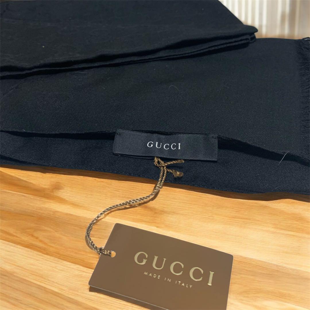 値下げ❗️タグ付きGUCCI GG柄ストールマフラー　ブラック　メンズ　レディース