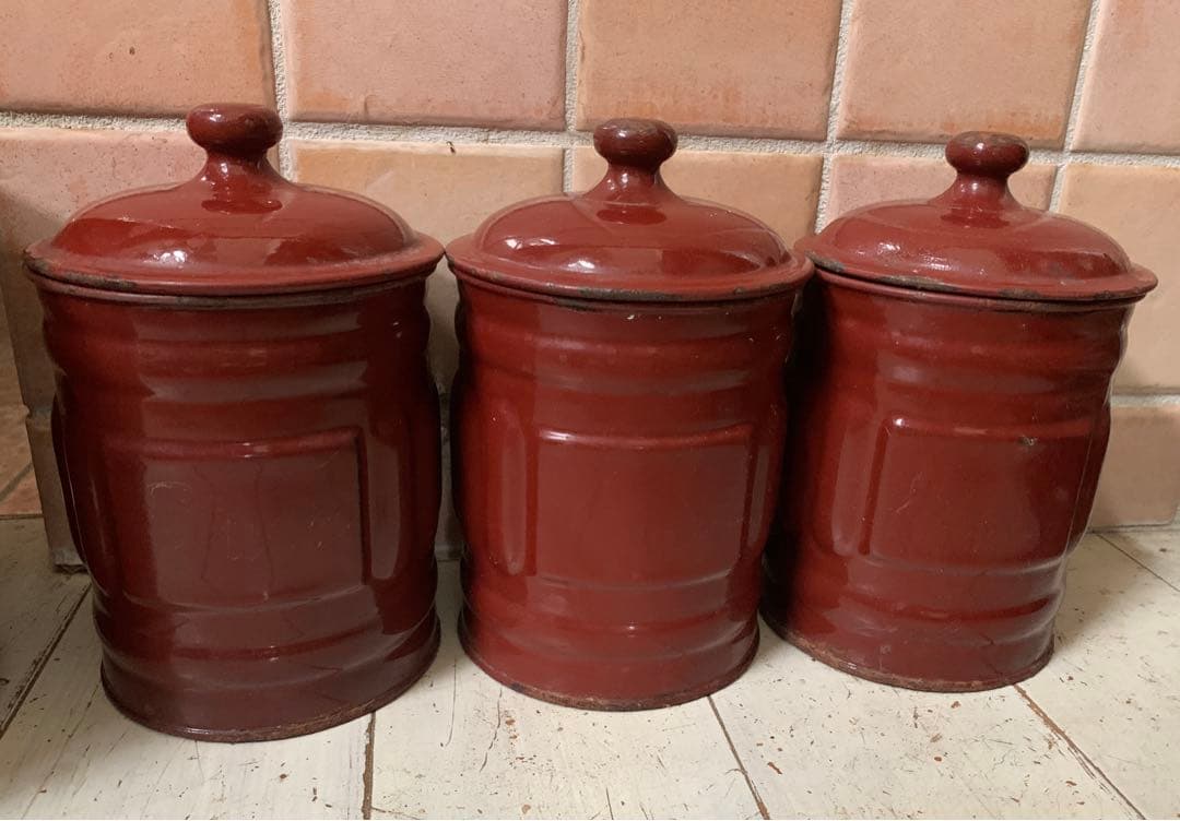 アンティーク　ホーロー　キャニスター　チョコレート色