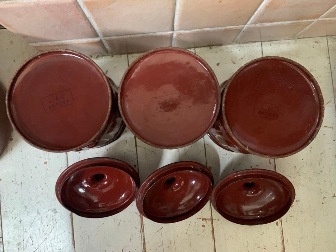 アンティーク　ホーロー　キャニスター　チョコレート色