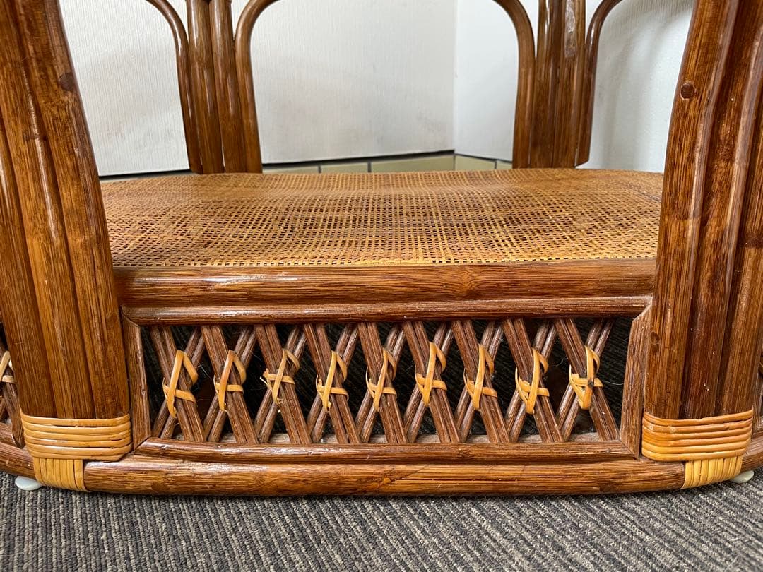 ラタン 籐 センターテーブル オーバル 天板ガラス