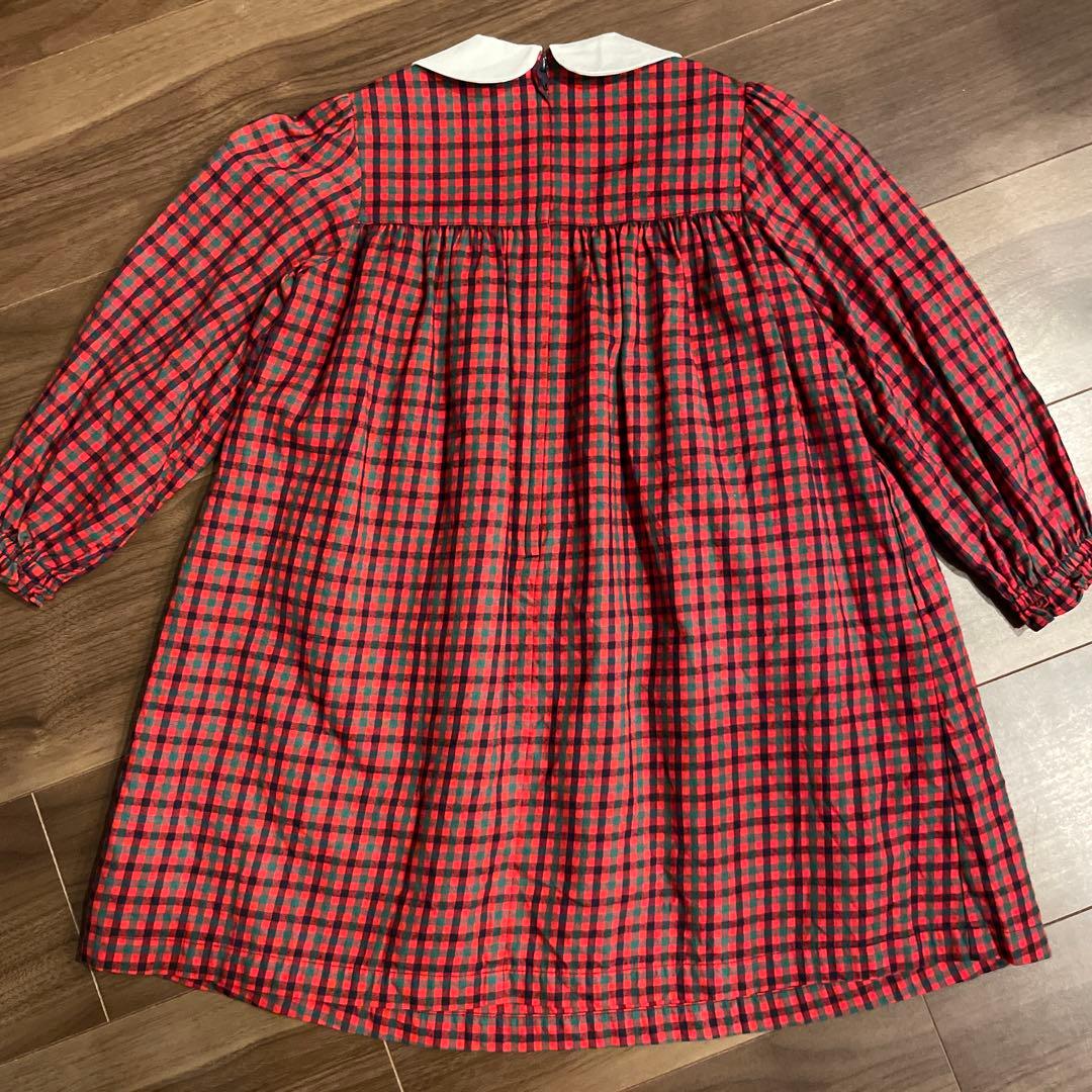 【美品】familiar 赤　チェック柄　ワンピース　110㎝