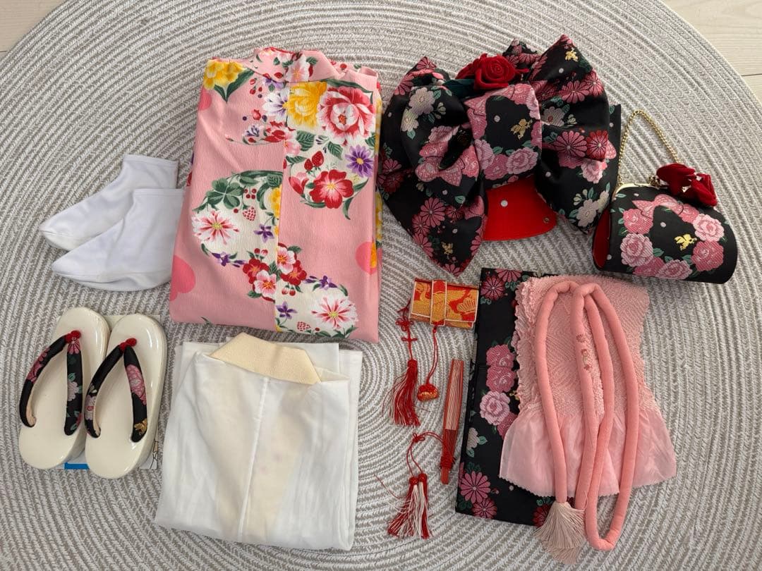 七五三 着物セット ピンク花柄　七歳