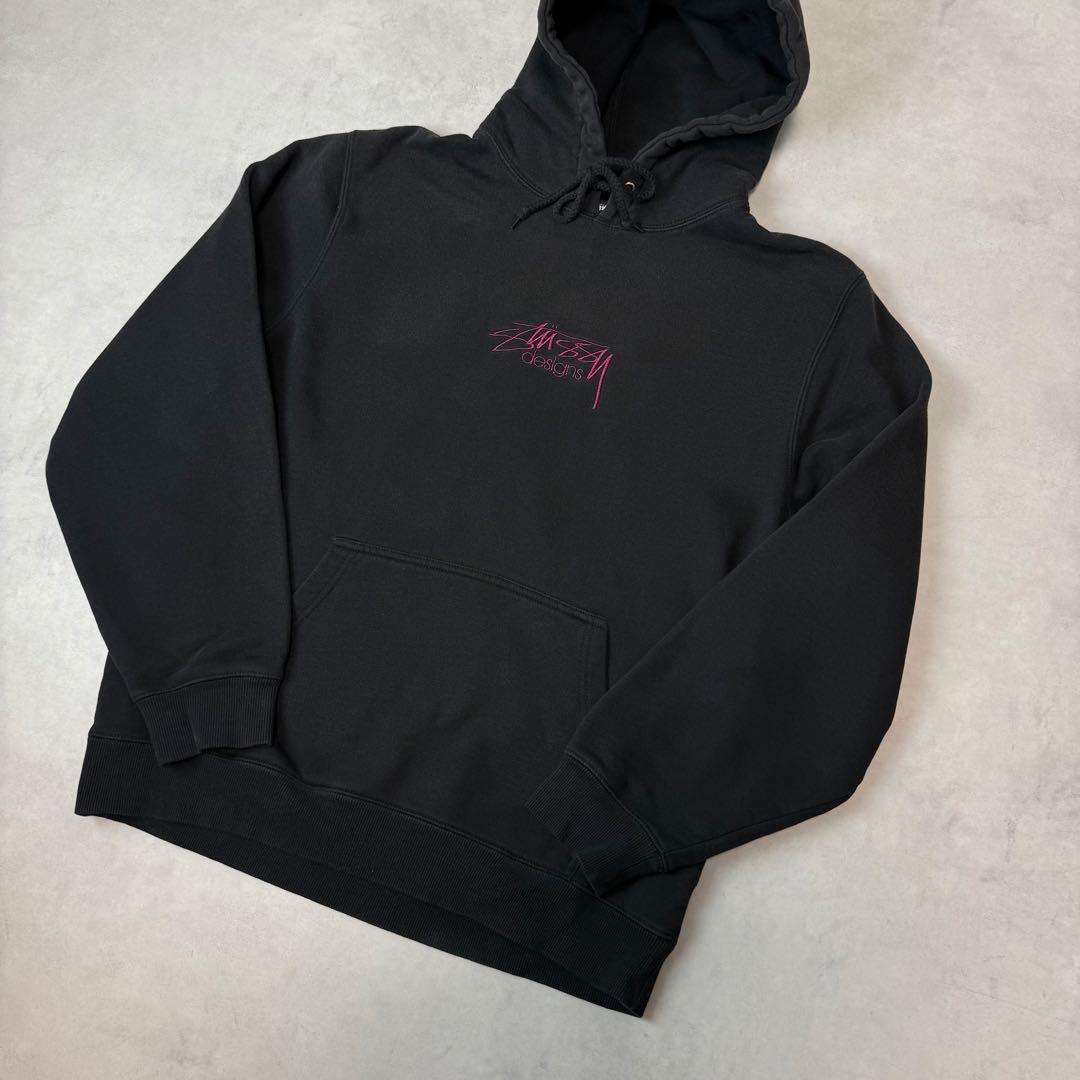 STUSSY パーカー 刺繍ロゴ ブラック L
