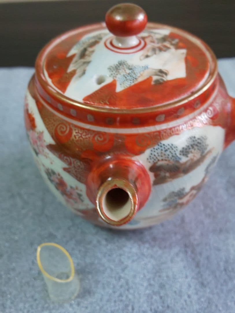 古九谷焼 茶器揃 六点一式 金彩絵巻陶器製急須と茶碗