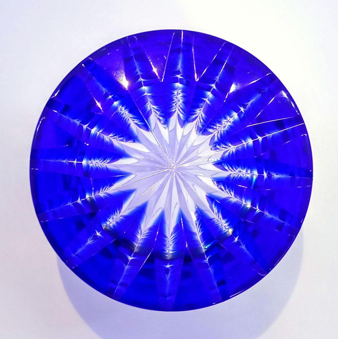 【ましゅまろ】薩摩びーどろ工芸作 薩摩切子 切子オールド 瑠璃 八角籠目文