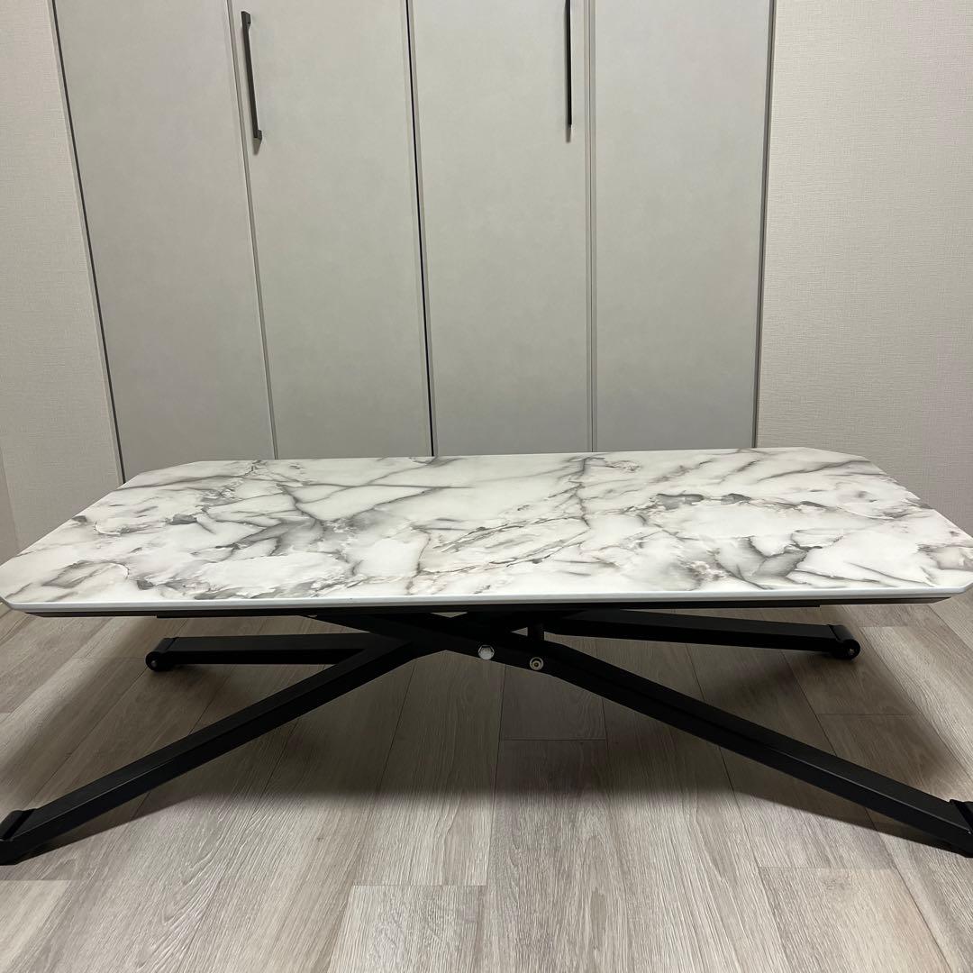 大理石風　昇降式　リビングテーブル　ダイニングテーブル　ローテーブル
