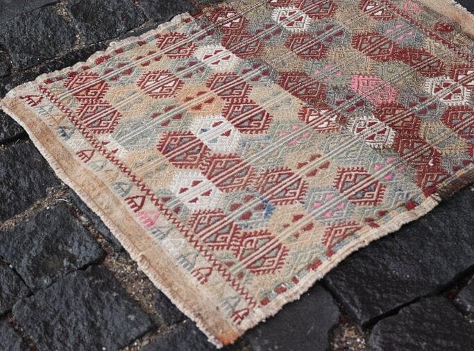 トルコ ヴィンテージラグ 955 レア ベージュ ブルー ピンク オールドキリム