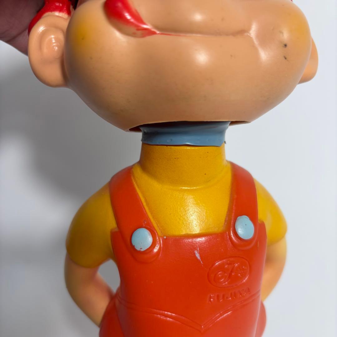 【良品】ペコちゃん 首振り人形 ソフビ ブリキ台 昭和レトロ