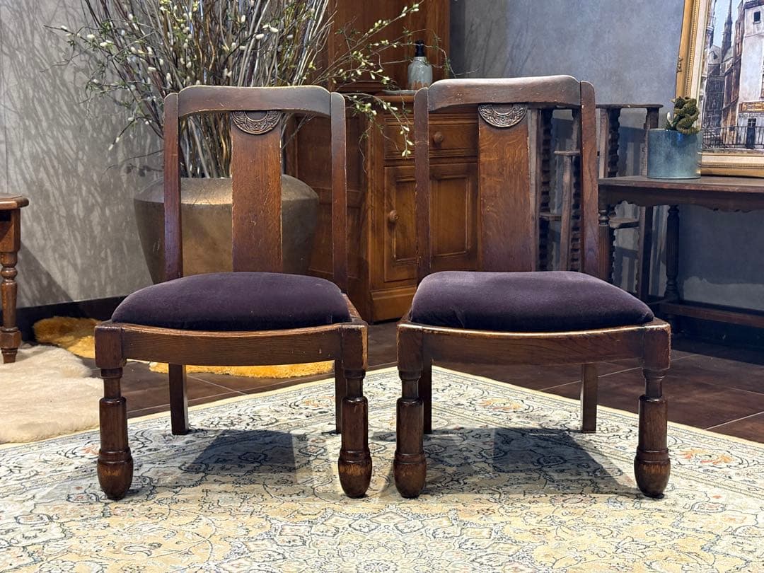 アンティークチェア ローチェア パープル ファブリック ヴィンテージ IZ