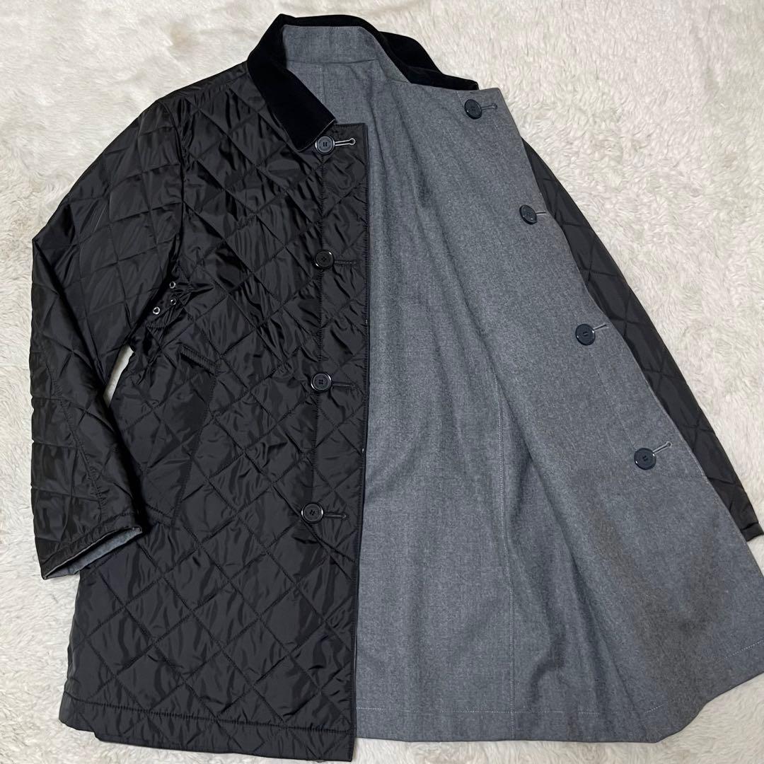 未使用級　マッキントッシュ　リバーシブル　ステンカラーコート　キルティング　黒
