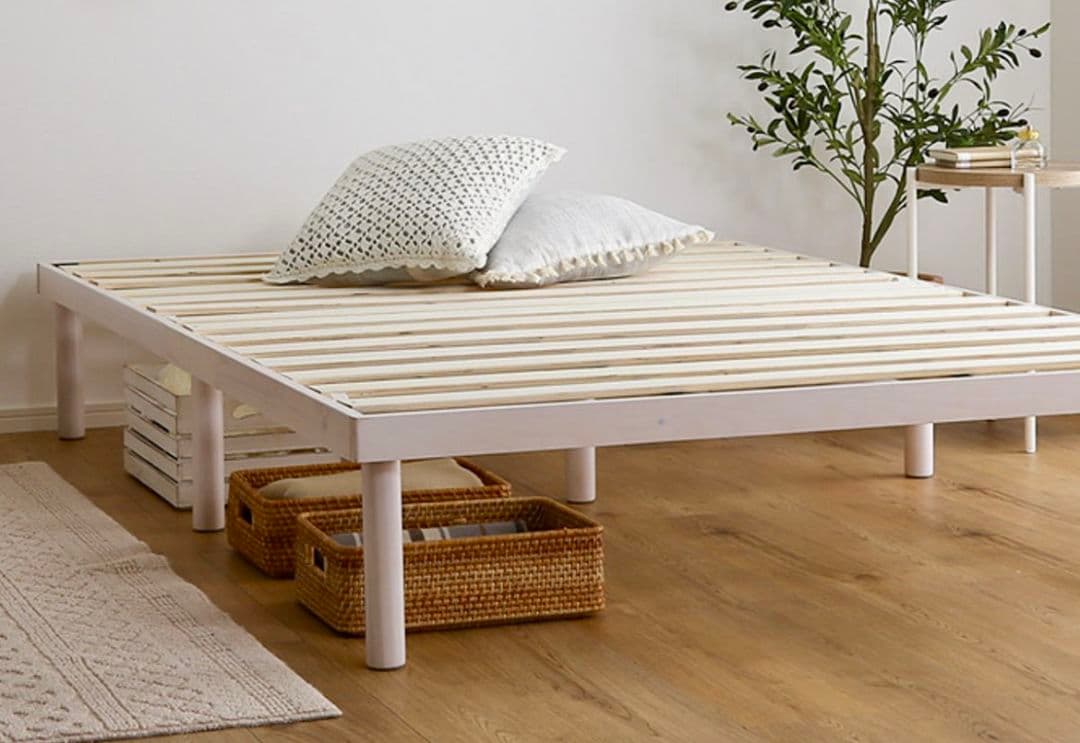 【現地引取OK】木製スラットベッド ダブルサイズ(ホワイト)