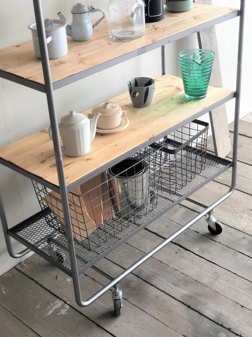 アイアンポールシェルフ/Iron pole shelf/4段/キャスター