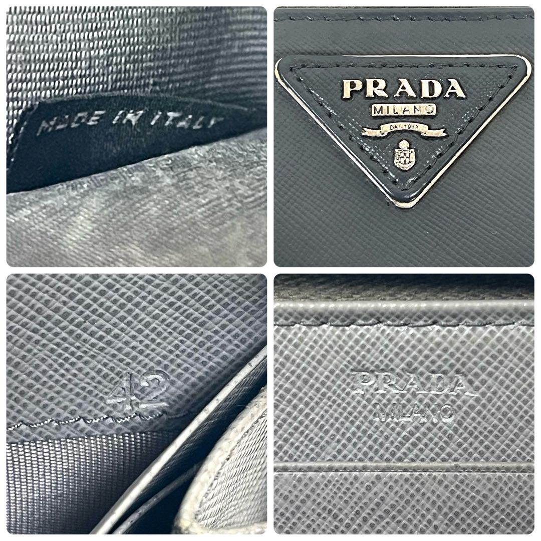 プラダ　長財布　三角ロゴプレート　サフィアーノレザー　ラウンドファスナー　グレー