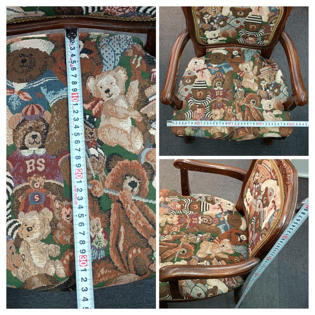 う*こ様 アンティーク テディベア柄 木製椅子