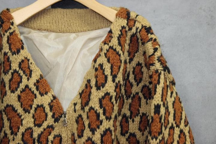 マクマホンニッティングミルズ レオパード柄 ウール ニットカーディガン