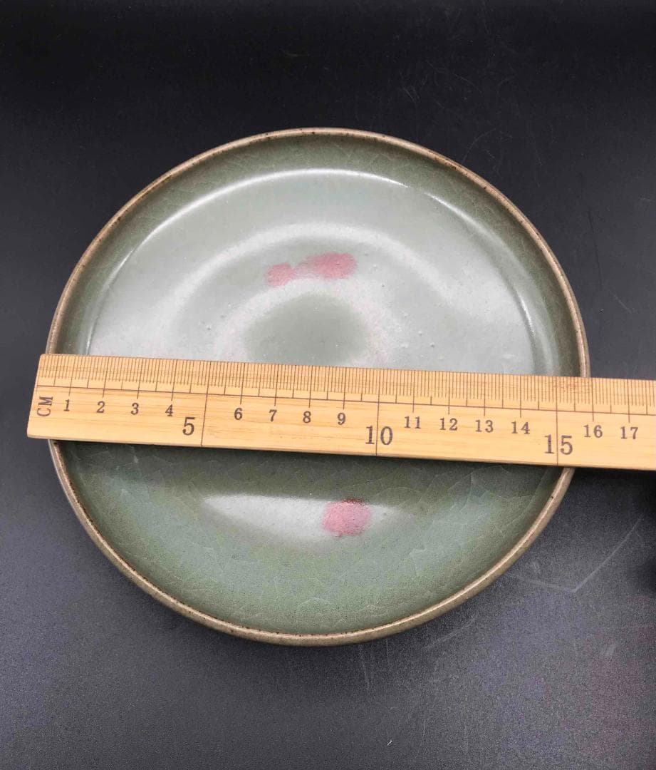 中国古美術　元時代　鈞窯　窯変釉　天青釉紫紅斑盤　辰砂皿　名品珍品(A-34)