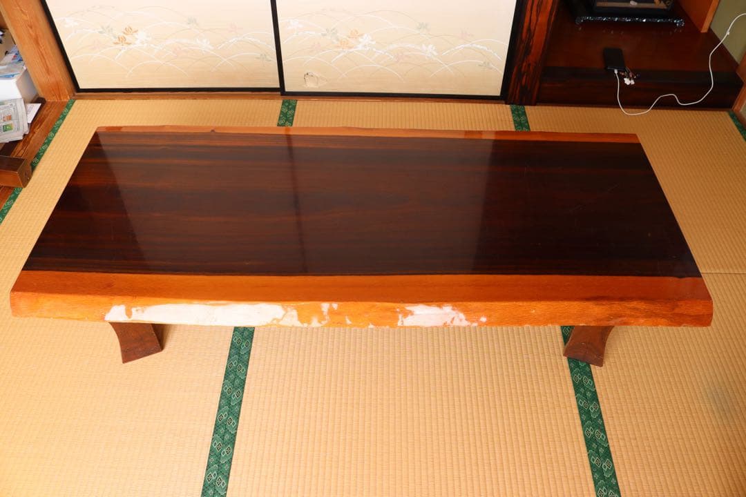 花梨 一枚板 座卓 無垢 和家具 151.5cm 直接引き取り