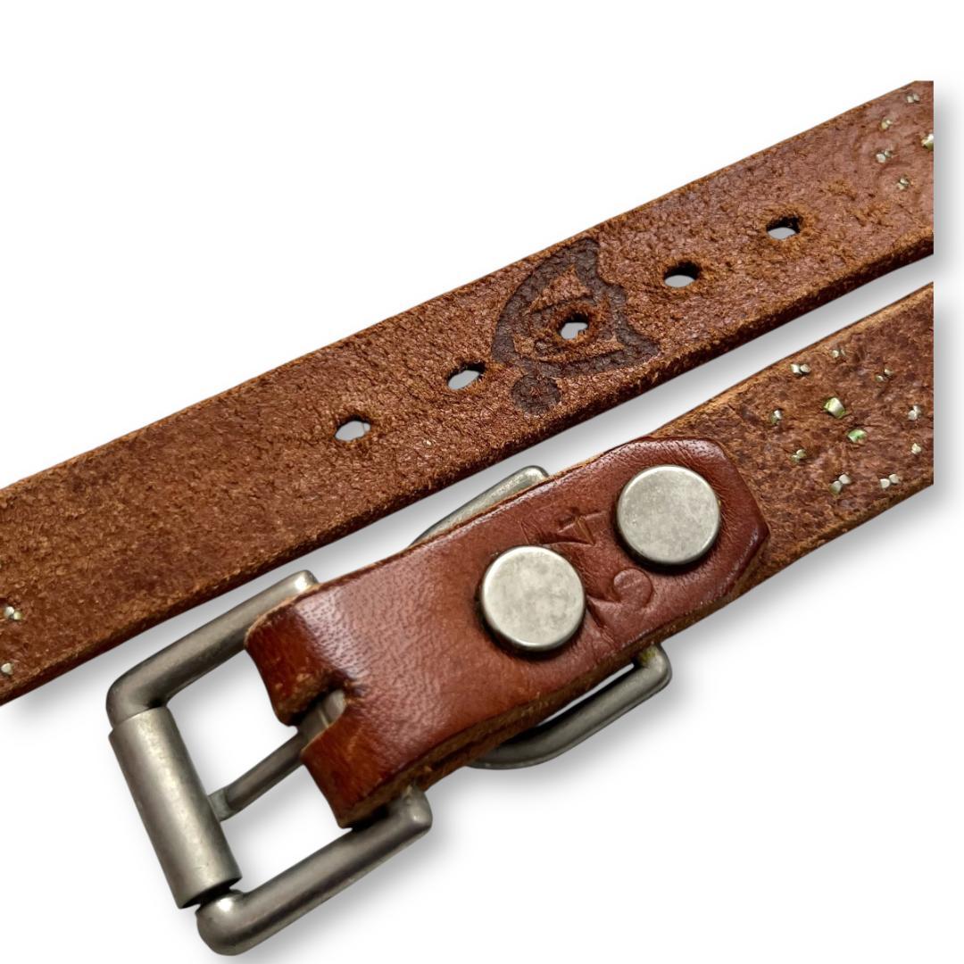 HTC スタッズベルト ナローベルト レザーベルト フラワー装飾