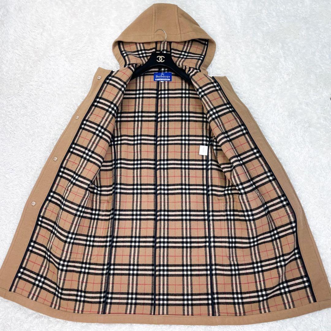 美品 バーバリーブルーレーベル ウール ダッフルコート キャメル ノバチェック