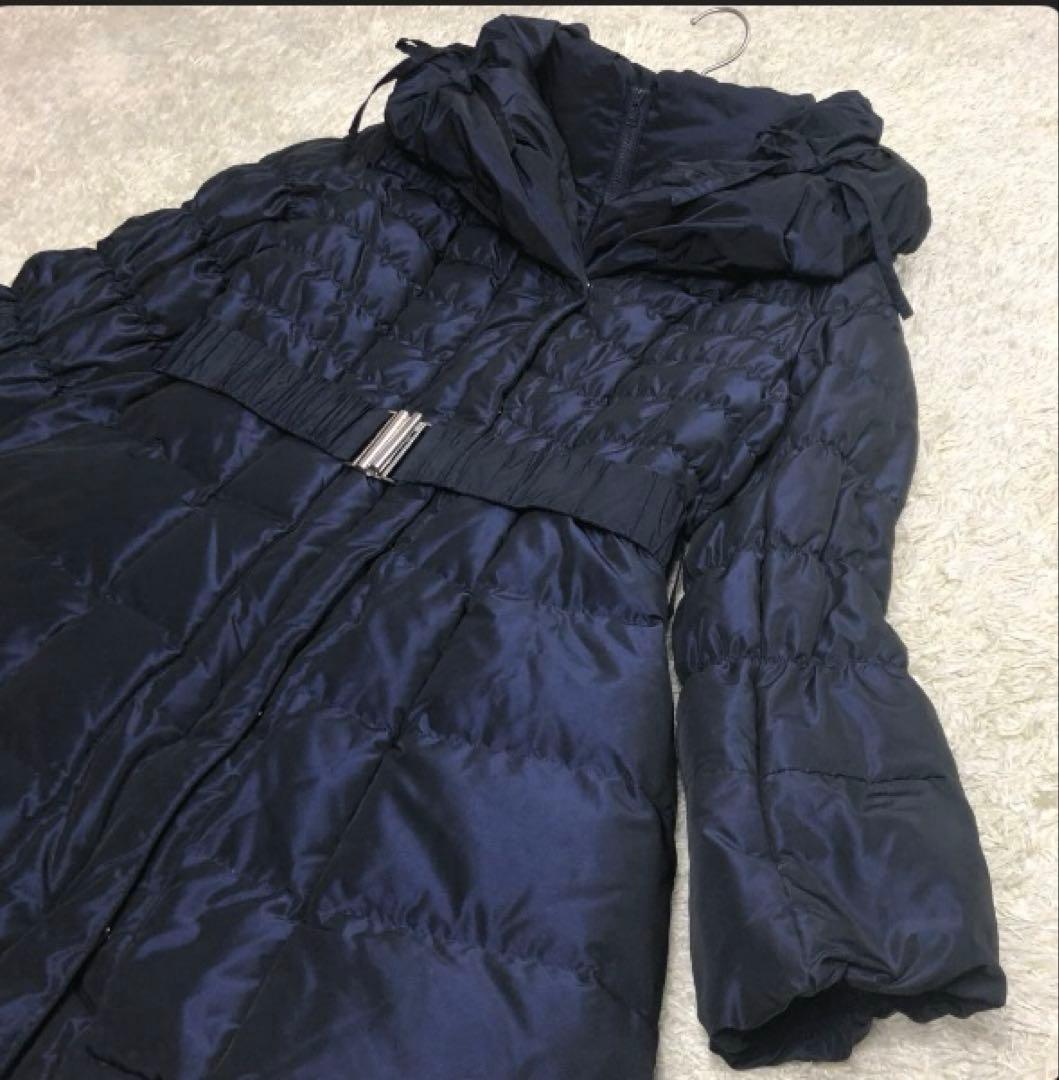 【美品】Super Beauty ダウンコート リボン ベルト 裏地総柄 紺42